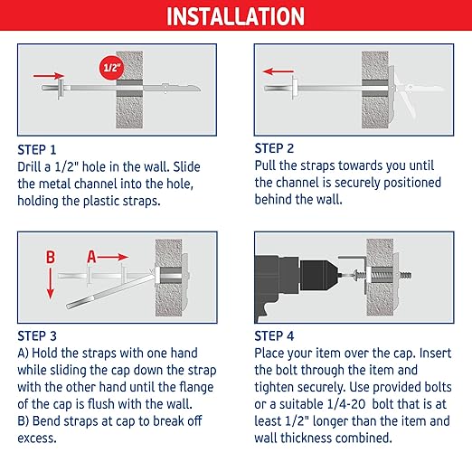 1/4" Heavy Duty Master Toggle Bolt Strap Anchors (50 Pack) w/ 50 Steel Threaded Studs, 3/8" to 3-5/8" Grip Range, for 1/4"-20 Fastener Size - 240lb in 3/8-1/2" & 300lb in 5/8" Drywall Holding Strength