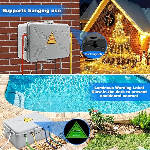 Hrensaw Large Outdoor Electrical Box(12.5x8.5x5inch),IP54 Waterproof Outdoor Outlet Covers,Weatherproof Extension Cord Covers Protect Outlet,Plug,Timer,Power Strip,Holiday Light,Grey
