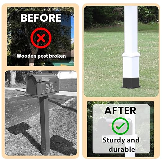 2 Pcs 6"x6" Fence Post Anchor,(Internal 5.6"x5.6"),Metal Fence Post Anchor Ground Spike 22" with Black Powder-Coated,Fence Stakes Post Base for Deck,Fence,Porch,Railing,Mailbox.