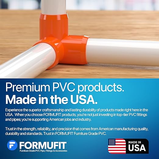 FORMUFIT 1-1/4" 3-Way Elbow Furniture Grade PVC Fitting in Orange, Made in USA, UV-Resistant, Impact-Proof, 1.660" Actual Socket Diameter (Pack of 4)