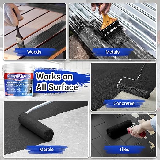 Polyurethane Waterproof Coating, 51 Fl Oz., Roof Sealant Multi-Surface Leak Repair Roofs, Foundations, Basements, Garages, Indoor and Outdoor Water Proof Sealant, Black