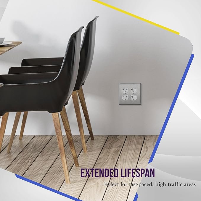ENERLITES Double Duplex Receptacle Metal Wall Plate, Stainless Steel Socket Outlet Switch Cover, Corrosive Resistant, 2-Gang 4.50" x 4.57", 7722, 430, UL Listed, Silver, Standard Size