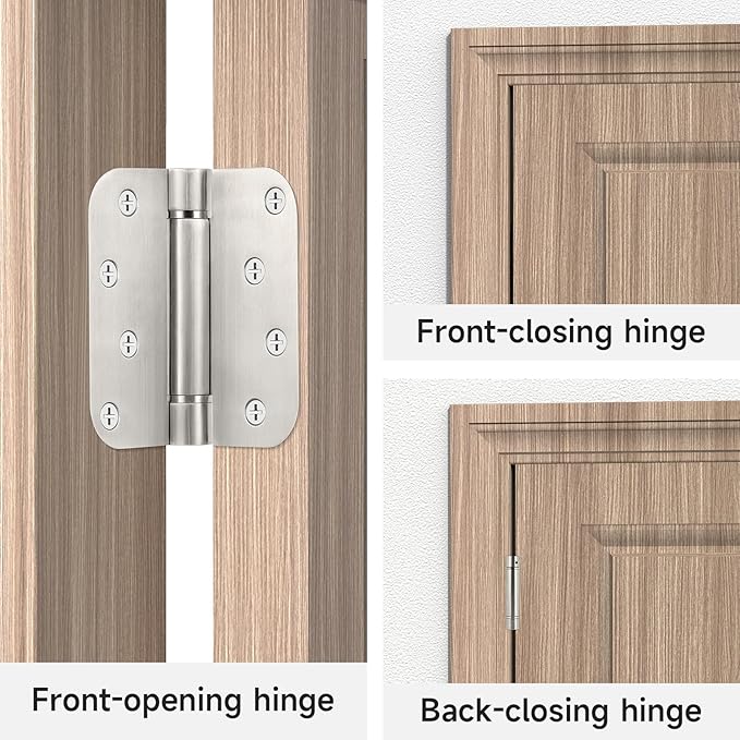 3 Pack Self-Closing 4" Heavy Duty Spring Loaded Stainless Steel Hinges with 5/8" Radius for Exterior Doors