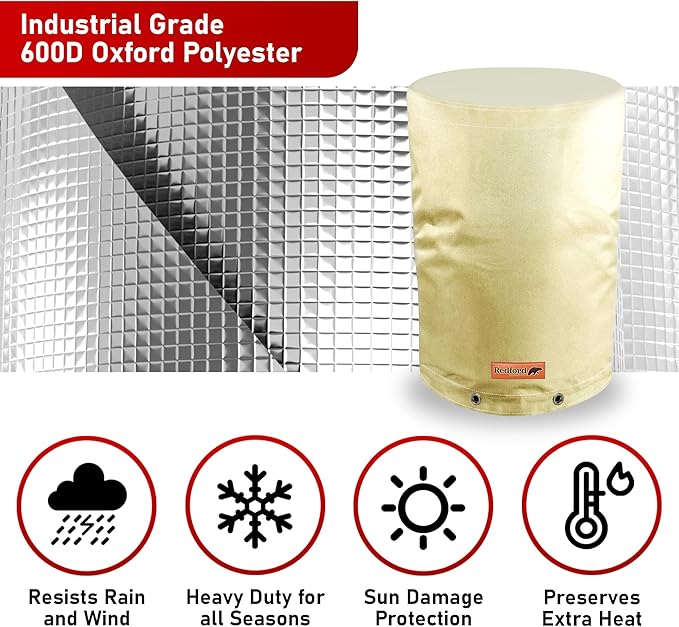 Redford Supply Co. Cold Snap (5°F) Round Pressure Tank Cover Insulation, 20"Diameter x 34"H, Water Well Tank Covers Insulated, Well Pump Cover Insulated Freeze Proof for Winter Outdoor (Beige)