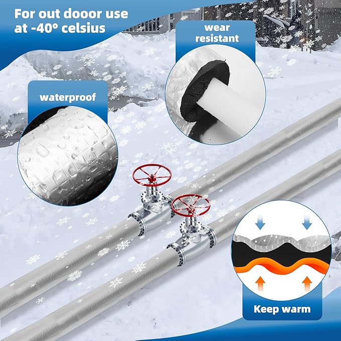 12pack Pipe Insulation Foam Tube for 3/4'' Pipes, Pre-Slit Duct Wrap with Aluminum Foil for Outdoor Winter Cold Hot Water Pipe Winterizing Heat Preservation Reduce Heat Loss (L 15.7")