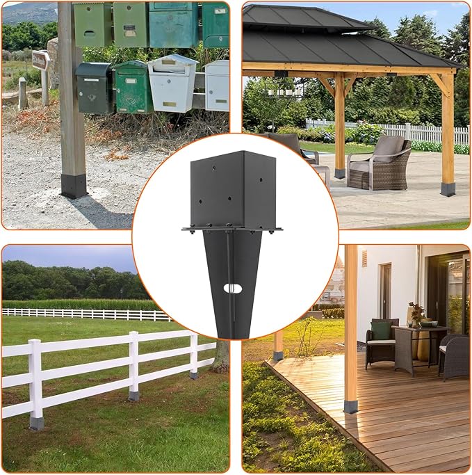 2 Set 4"x 6" Fence Post Anchor Ground Spike, 22" Heavy Duty Metal Fence Stake Post Bases (Inner Size 3.6"x5.6") with Black Powder Coated for Fence, Deck, Railing, Mailbox and Porch