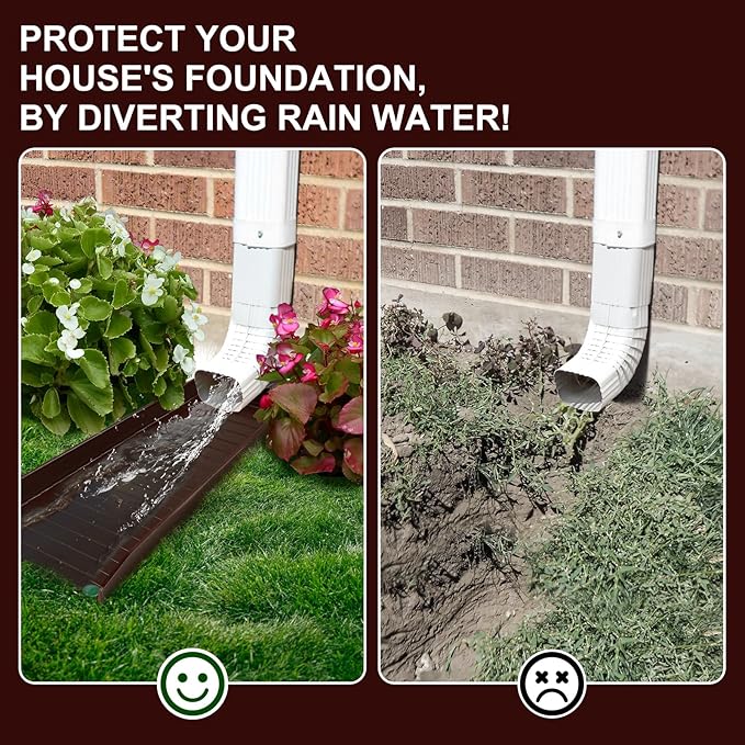 4 Pack Gutter Downspout Extensions,Rain Gutter Downspout Splash Block,Downspout Diverter,Down Spout Drain Extension,Gutter Splash Prevention Device for Cement Floor Lawn Ground (Brown)