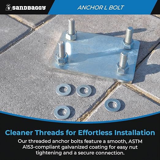 Sandbaggy 1/2" x 18" Threaded Concrete Anchor L-Bolts (Nuts & Washers Included) - Hot Dipped Galvanized - Sill Plate, Base Plate, Masonry, Wood, Cement Anchors, J Bolt (50, 1/2" x 18")