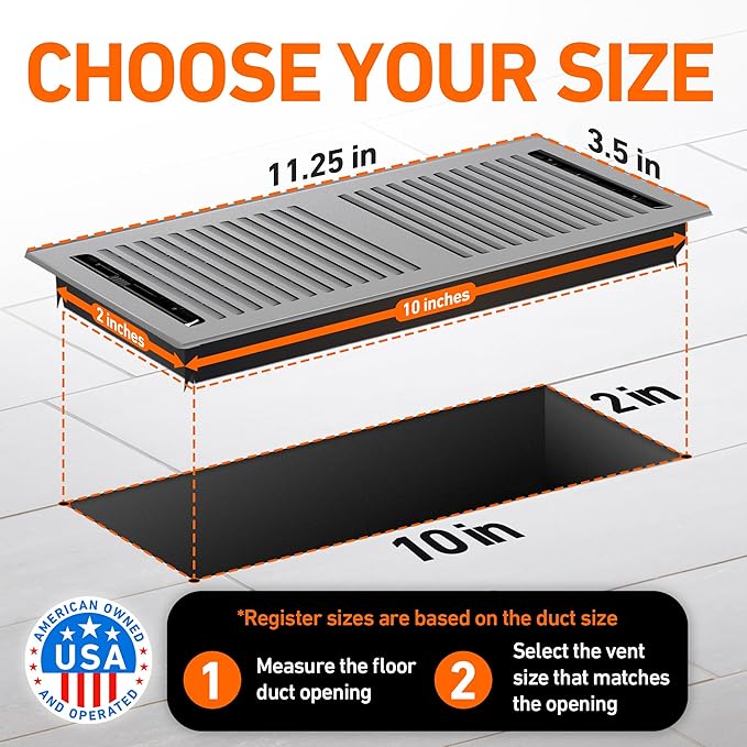 2X10 Floor Vent Covers Floor Register with Mesh Cover Trap, Heat and Air, Walkable Metal Floor Register for HVAC Duct, Contemporary, Light Grey