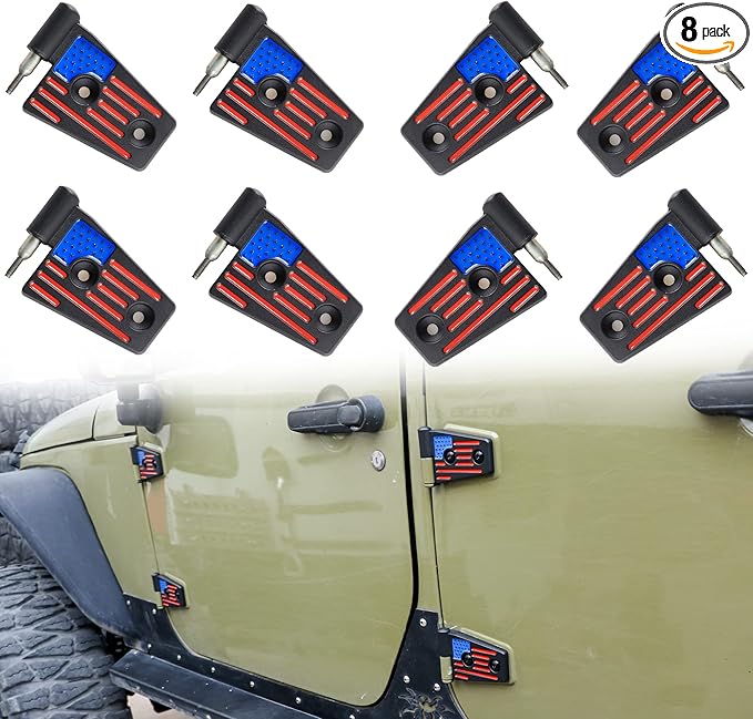 JK Door Hinges for Jeep, Replacement Original Factory Door Hinge Sleeve for 2007-2018 Jeep Wrangler JK JKU Rubicon Sahara Sports Accessories 4 Door, Aluminum, 8 Pcs, Black Color