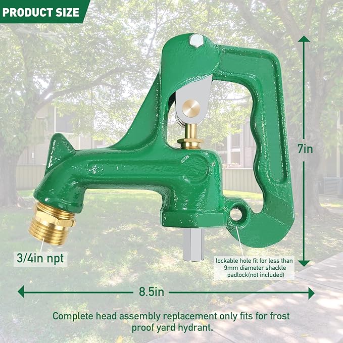 Frost Proof Yard Hydrant Head Assembly,Adapt to 3/8"-16 UNC Male Nut Rod with 1" NPT Male Thread Pipe,Frost Free Outdoor Faucet Freeze Proof Hydrant Head for Yard Farm Irrigation,Connect 3/4" Hose