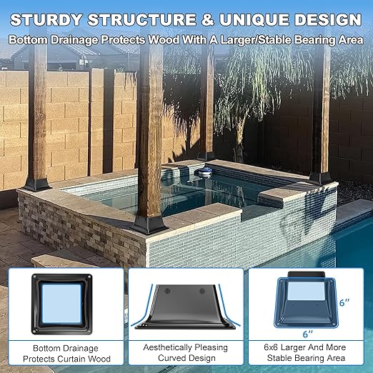 4x4 Post Base 2Pcs-Inner Size 3.6x3.6-Heavy Duty Metal Post Brackets-Deck Post Anchors-Solid Steel-Powder Coated-Wood Post Holder for Porch Handrail Railing Pergola Fence Pavilion-Support Deck Base