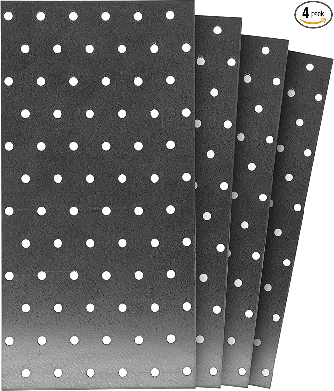 Repa Market Heavy Duty Metal Bracket Mending Plate - 9.44" x 4.72" Inch / Pack of 4 - Steel Shelf Brackets - Perforated Sheets for Home Improvement Flat Wall Mounting Plates for Wood Beam 10" x 5"