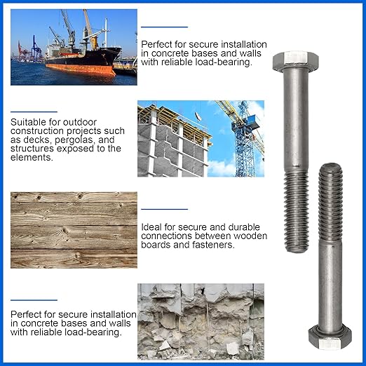 15 Pack 1/2-13 x 4'' Hex Head Cap Screw Bolt 304 Stainless Steel Half Thread External Hex Drive Screw Bolt Fastener for Wet Outdoor Metal Framing Concrete Reinforcement Railing Trellises