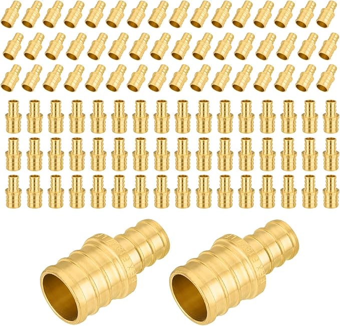 100-Pack PEX Fittings Niikappu 3/4"x1/2" Pex Straight Coupling, Brass Crimp Pipe Fittings for PEX Pipes, ASTM F1807