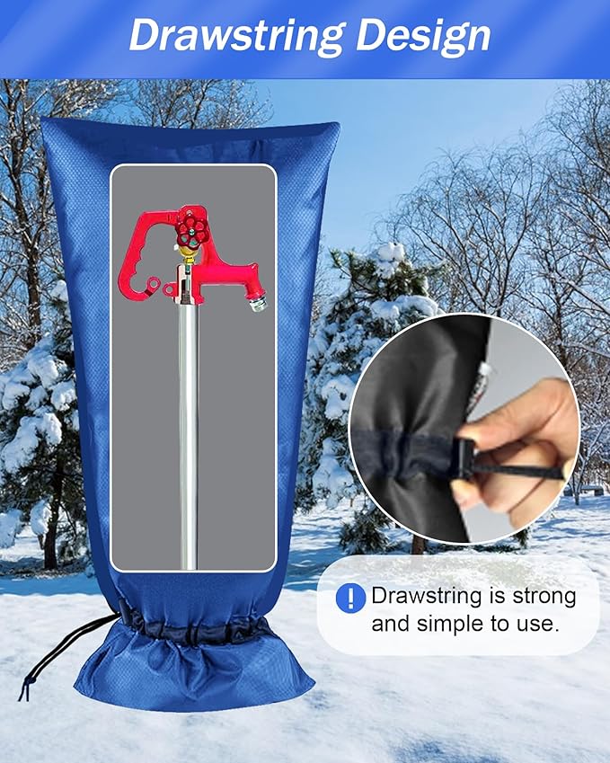 Outdoor Faucet Covers for Winter Freeze Protection, POROLIR Large 35" H X 15" W Thicker Insulation Long Faucet Sock for Outdoor Faucets & Yard Hydrant Hose Bib Insulated Spigot Covers Blue