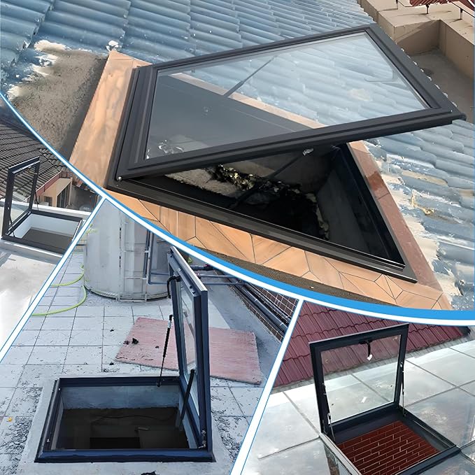 Skylight Roof Window, Tempered Glass Skylight Cover, Aluminum Alloy Frame & Hydraulic Rod, Egress Roof Window with Double-Layer Tempered Glass, for Roof, Attic, Basement, Sun Room(26.7*30.7in/68*78cm)