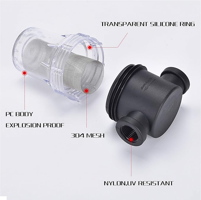 Water Filter, 1/2''Twist-On Pipe Strainer, Nylon PA66 cover, PC bowl, 304 Stainless Screen(1/2''80 Mesh Female water filter)