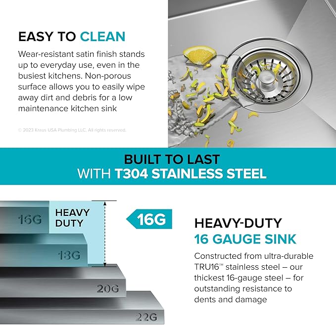 KRAUS Kore 23-Inch Undermount Workstation 16 Gauge Single Bowl Stainless Steel Kitchen Sink with Accessories, KWU111-23