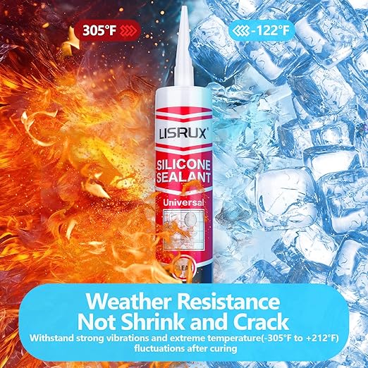 Clear Advanced Silicone Caulk & Sealant, 10Oz Cartridge, 100% Waterproof RTV Silicone Sealant for Kitchen and Bathroom, Shower, Toilet, Sink, Window and Door, Shrink & Crack Proof, 12 Pack