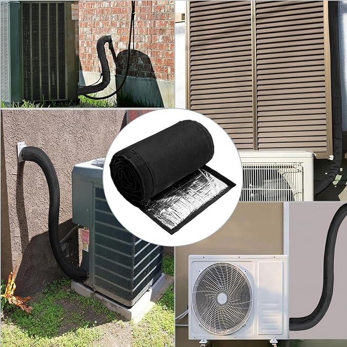 3 Layers HVAC Copper Pipe Insulation Cover 600D Oxford Cloth 72x10.2 Inch Air Conditioner Line Insulation, AC Pipe Insulation Wrap for Outside AC Pipe Sleeve for Outdoor Use