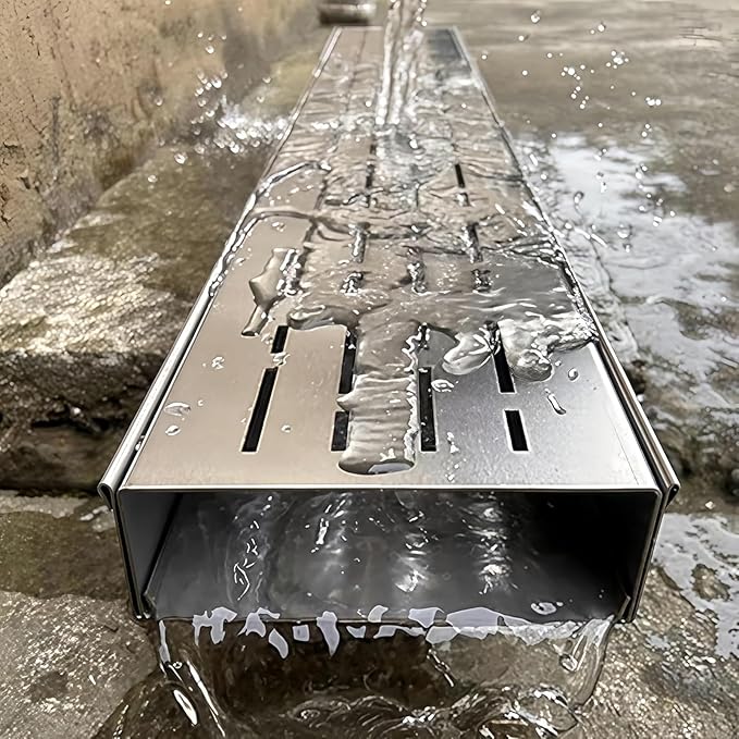 Narrow Channel Drain Grate, 304 Stainless Steel Trench Drain System with Grate, Outdoor Shallow Channel Drainage Kit for Yard, Patio, Driveway Garage (39.4" Lx1.97 Wx1.2 H)