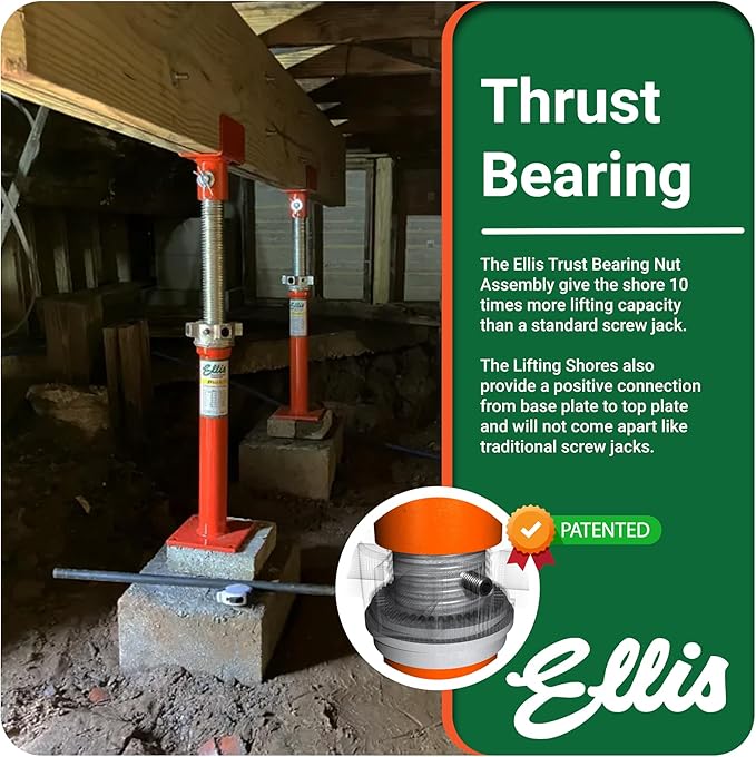 Ellis Manufacturing Light-Duty Steel Lifting Shore – Adjustable Basement Jack for Floor Leveling, Beams, Concrete, and Foundation – 16,000 lb Safe Load Capacity – 22"-38" Adjustment