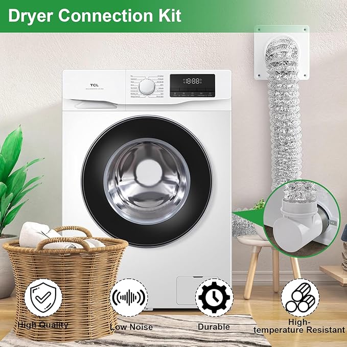4-Inch Dryer Vent Wall Plate & Elbow Kit,90 Degree Dryer Vent Elbow with 5ft Hose,2 Clamps,All-in-One Dryer Connector and Hose for Tight Space, Secure Seal to Prevent Leaks