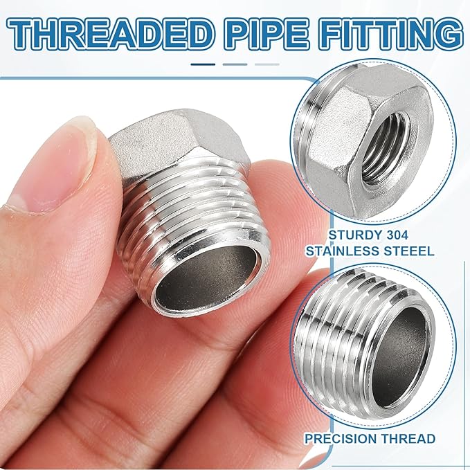 PATIKIL 304 Stainless Steel Reducer Hex Bushing 4 Pcs, 1/2" BSPT Male to 1/4" BSPT Female Pipe Reducing Adapter Fitting Connector for Water Gas Hydraulic Pipes Shower Hose, Silver