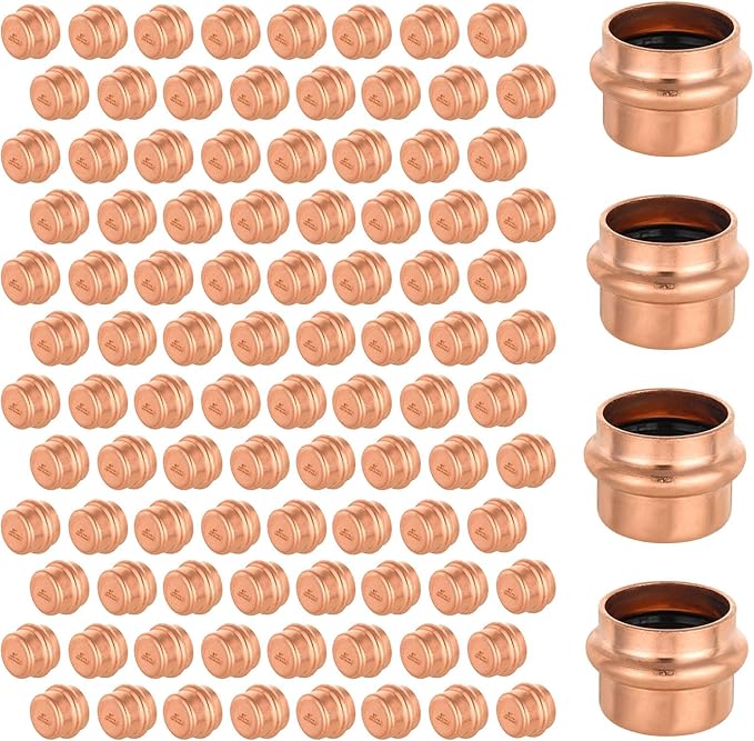 100-Pack GUOFIS Copper Press End Cap, 1" x 1" Plug Fittings for Copper Tube Connection with Stop(PRESS021-100Pack)