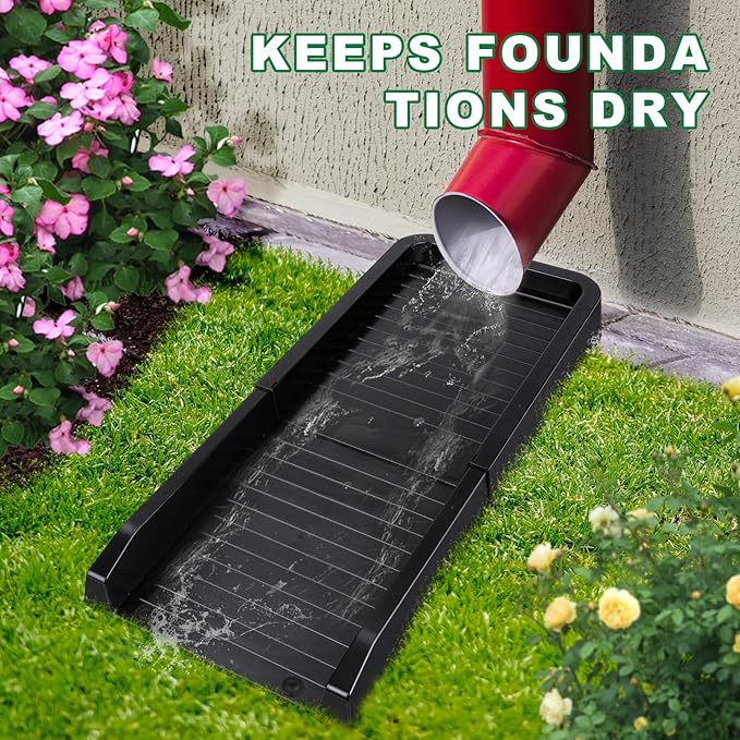24" Heavy-Duty Downspout Extensions & Splash Block Kit - Gutter Drainage System with 2 Fixing Nails, Corrosion-Resistant Splash Guard for Rainwater Diversion & Foundation Protection
