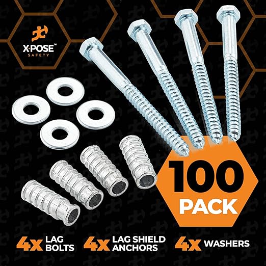 Concrete Anchors Set with 6" Lag Bolt, Lag Shield and Washer - 100 Sets per Pack - 1/2" Bolt Lag Screws 6-Inch for Parking Curb Stop - Galvanized Steel Lag Bolts