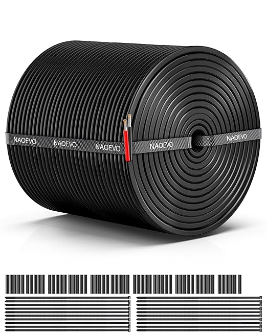 NAOEVO 16 Gauge Wire 2 Conductor Electrical Wire, 16 AWG Stranded PVC Cord, 12V Low Voltage/Tinned Copper/Flexible Cable for Automotive Wiring, Lamp Cord, Marine Cable (200FT)