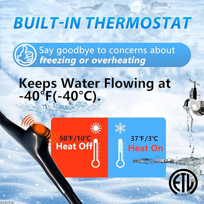 HEATIT 35Ft Heat Tape for Water Pipes, Self-Regulating Pipe Heating Cable for Pipes, Water Pipe Freeze Protection, Heat Trace for Pipes, ETL Listed, 120V 5W/FT