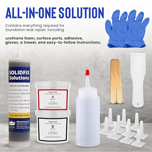 Wall Crack Pro Repair Kit – Urethane Concrete Crack Injection System | Professional Low-Pressure Foundation & Basement Waterproofing Kit