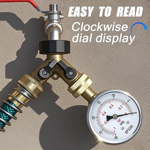 30inHg Vacuum Pressure Gauge, Water Pressure Gauge, 2.5" Dial Size, 1/8" NPT Lower Mount, 304 Stainless Steel Case, for Pneumatic Air Compressor RV Regulator Valve Test(with Tape)