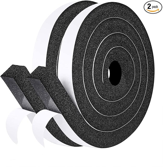 fowong Air Conditioner Window Seal 1 Inch X 1 Inch, Thick AC Weather Stripping High Resilience Foam Sealing Tape Adhesive AC Window Seal Kit 6.5ft Long (6.5ft x 2 Rolls, Black)
