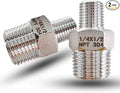 1/2" Male to 1/4" Male NPT Hex Reducing Nipple Fitting Adapter, 304 Stainless Steel 1/2 Inch to 1/4 Inch MNPT Threaded Pipe Adapter Fittings Reducing Nipples Connector for Plumbing Hydraulic Systems