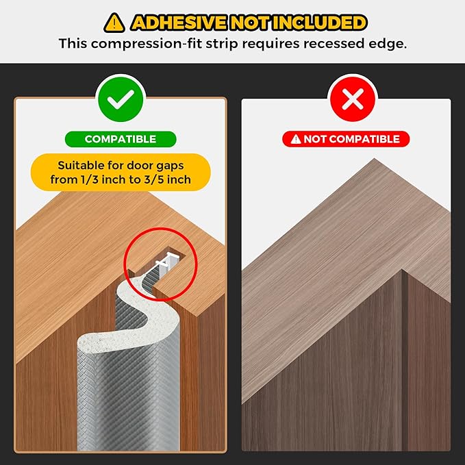 Weather Stripping Door Seal Strip Soundproof Q Foam Tape, Exterior Door Insulation Strip for Large Gap, Easy to Install (Grey, 3FT)