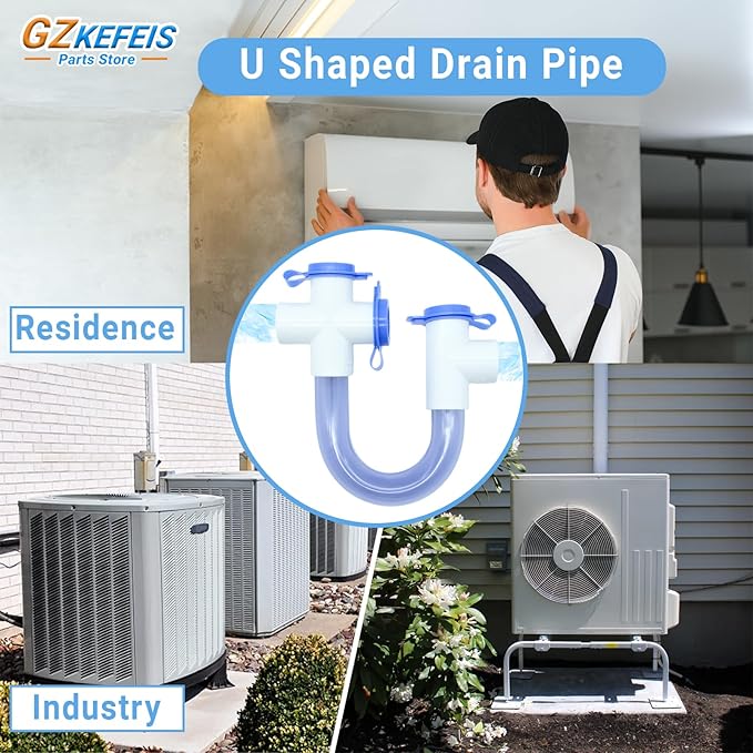 3/4 Inch PVC Condensate Trap ez trap hvac p trap with Cleaning Brush U Shaped Drain Pipe for HVAC Systems,，Effectively Drains Condensate 1PC