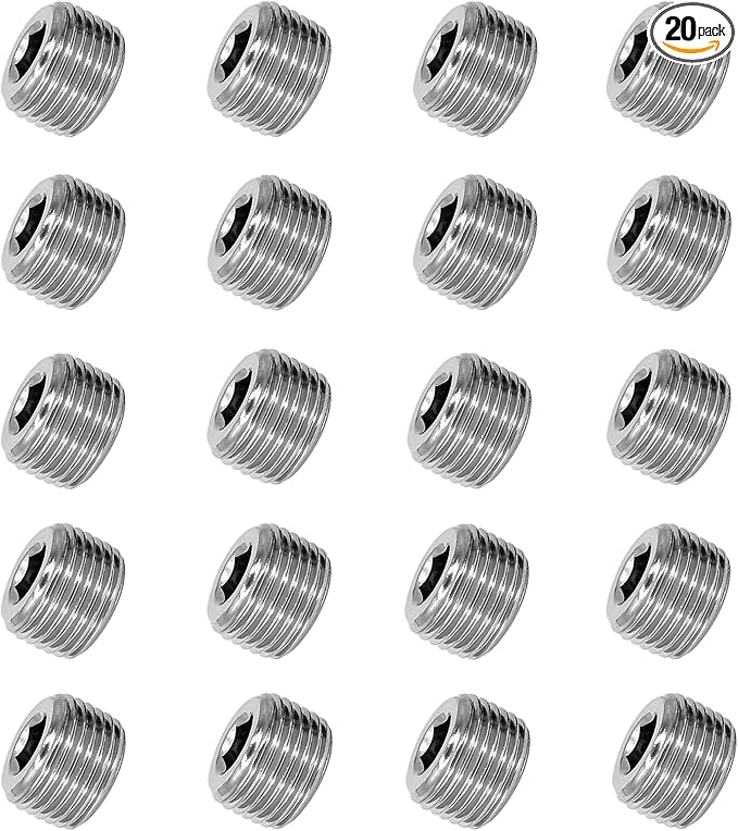 Stainless Steel 304 Hex Socket Plug, 1/16" NPT Male, Pack of 20