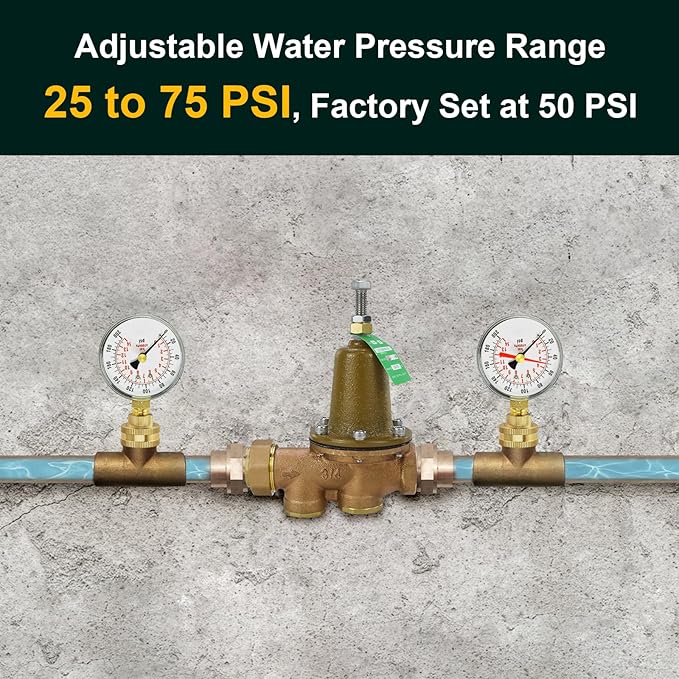 LF25AUB-Z3 Water Pressure Reducing Valve 3/4 inch NPT Female Union + NPT Female, Polymer Seat, Adjustable 25-75 PSI
