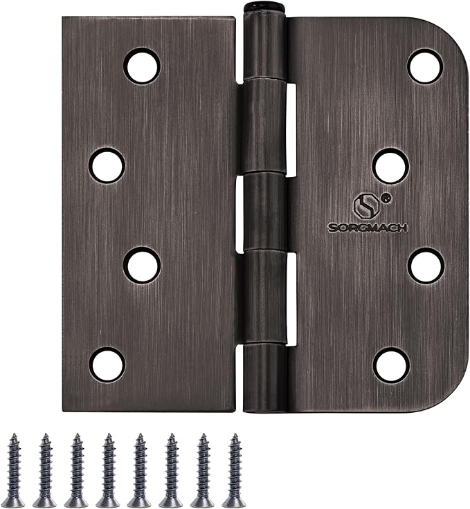 Door Hinge 4 Inch Interior Door Hinges Oil Rubbed Bronze Black 4 Inch Interior Hinges Flat Iron Hinge 4"x 4" Door Hardware 5/8" Radius - 12 Pieces