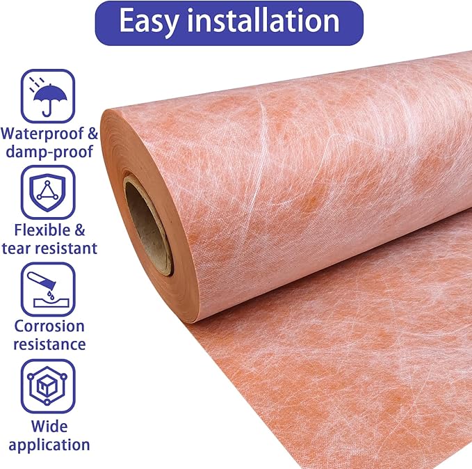Waterproof Membrane 3.3 Ft X 98.5 Ft / 325 Square Feet Waterproofing Shower Membrane 23.6mil Thickness Waterproof for Sauna Bathroom Walls Tile Underlayment Polyethylene Fabric Roll