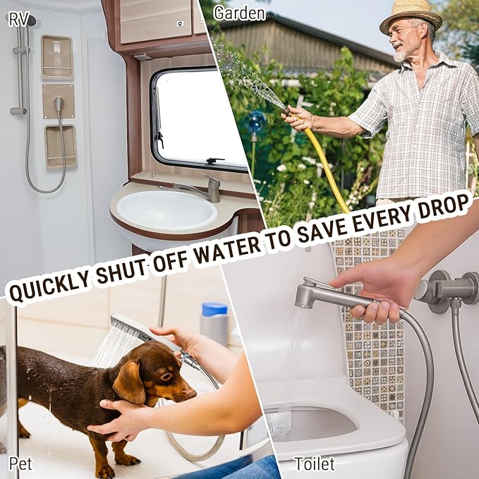 G-Promise All Metal Shower Head Shut Off Valve, G1/2" Shower Flow Control Valve for Handheld or Bidet Sprayer (Brushed Nickel)