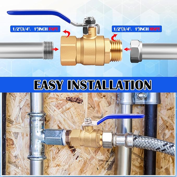 Boltigen 1/2 inch Brass Ball Valve, 2Pack Heavy Duty Forged Brass Shut Off Valves with Female to Male NPT Thread Full Flow Port, 150 PSI WSP / 600 PSI WOG Water Control Valve Connector Fitting