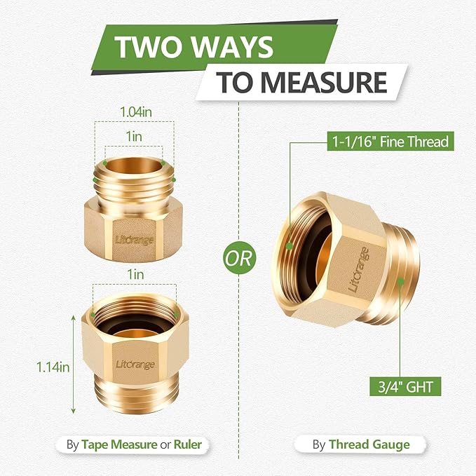 2 Pack Lead-Free Hose Bib Adapter, 1-1/16" Fine Thread Female x 3/4 GHT Male Backflow Preventer Adapter with Washers for U.S. Standard Arrowhead Hose Bibs & Vacuum Breaker Faucet Fitting