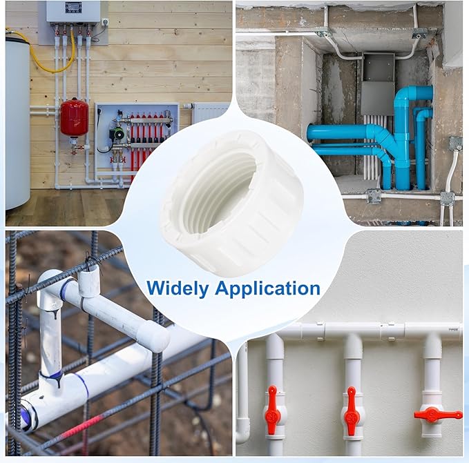 uxcell 5Pcs 1 Inch PT Female Thread PVC Pipe Fitting Cap, Cleanout Water Drain End Caps, Pipe Plug Socket Fittings with Tape for Water Heater Supply Lines, Plumbing, White