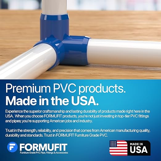 FORMUFIT 1-1/4" 3-Way Elbow Furniture Grade PVC Fitting in Blue, Made in USA, UV-Resistant, Impact-Proof, 1.660" Actual Socket Diameter (Pack of 4)