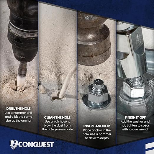 Conquest 5/8" x 7" Type 316 Stainless Steel Wedge Anchors (Box of 25) Heavy Duty Fastener for Concrete
